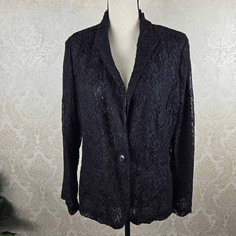 LC Lauren Conrad Size 12 Black Lace Blazer 1 Button Closure Front Pockets NWT